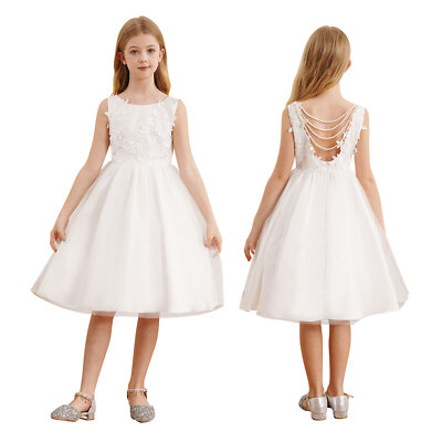 DE iEFiEL Mädchen Festliche Hochzeit Sommer Spitzen Spitzenkleid Tutu Partykleid