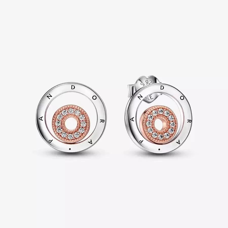 BRAND NEW Pandora Signature Two tone Logo Circles Pave Stud