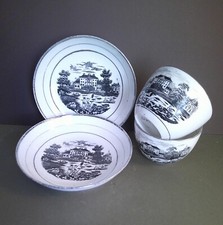 Antique Bat Print Cups and Saucers X 2 . Ref 2bp