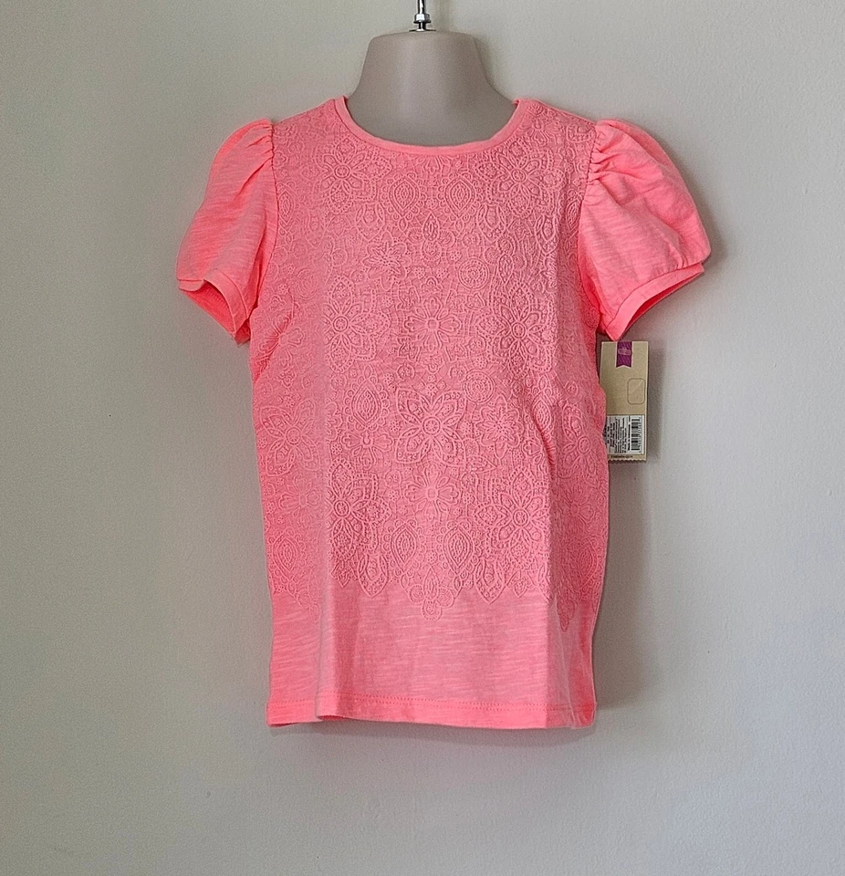 Чероки девочек короткий рукав ворота розовый Cat печать кружева футболка размер 5T - Изображение 2 из 4
