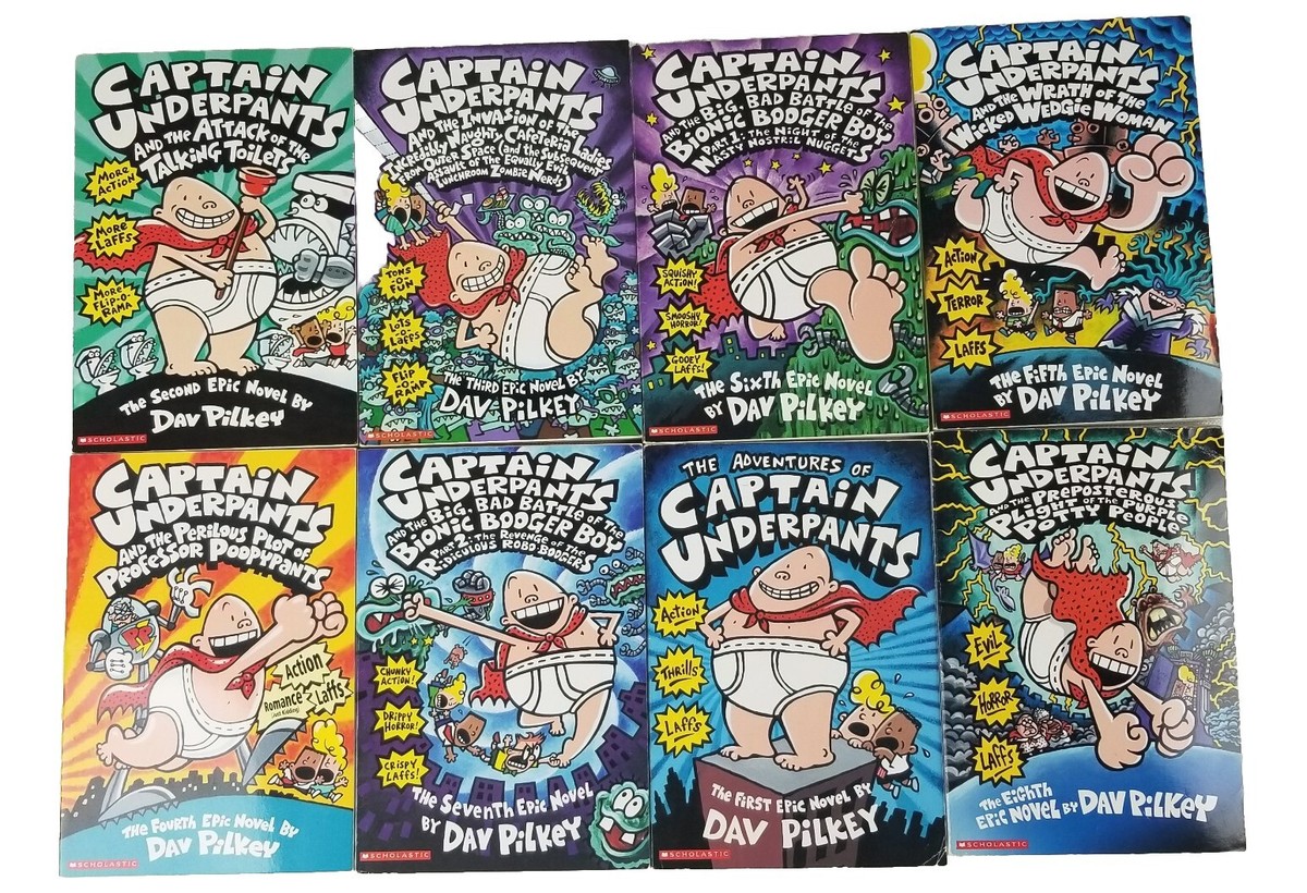 Lot Of 8) #1-#8 Captain Underpants Books By Dav Pilkey (1 Two