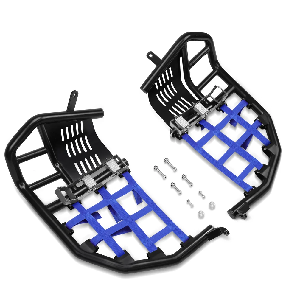 Fits Raptor 700 YFM Nerf Bars Pro Peg Heel Gaurds Black Bar with Blue Nets Steel - Image 4 of 4