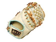 ZETT Pro Model Elite 12.5 inch First Base Mitt - Beige/Skyblue