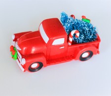 Vintage Classic Pickup Truck w/Tree Farm House Rustic Christmas Xmas Decor - Red