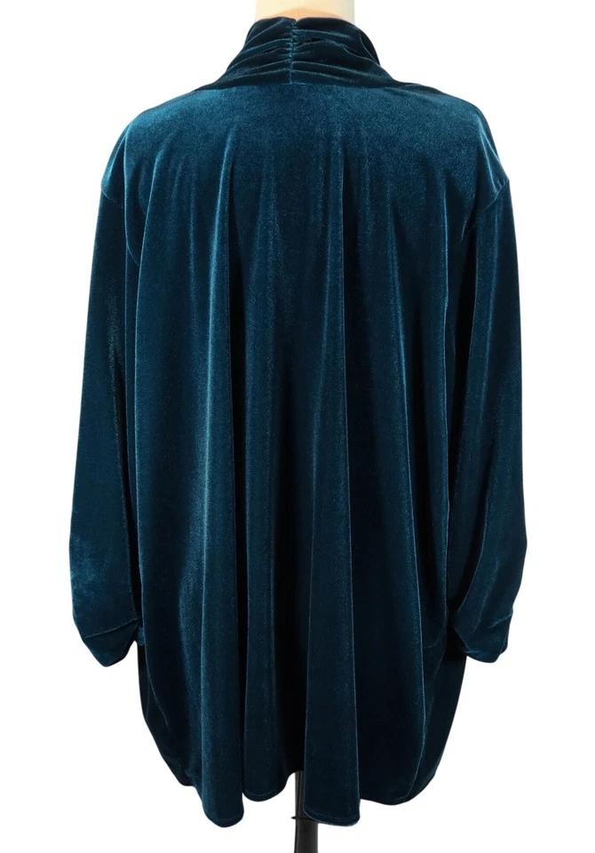 Cárdigan de terciopelo verde azulado frente abierto SUSAN GRAVER talla 2X terciopelo elástico Foto 3 de 4