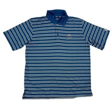 Under Armour PGA National Logo Blue Striped Polo Shirt Short Sleeve Sz L Stretch