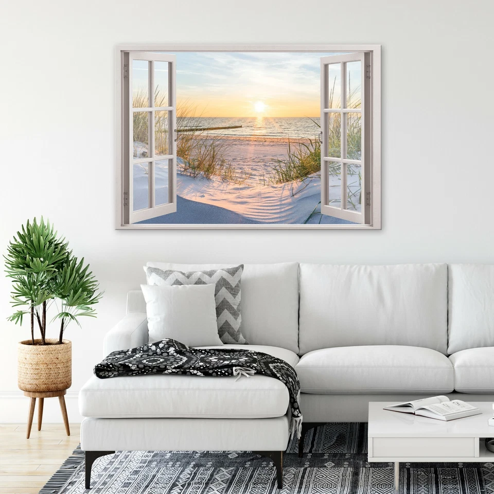 FENSTERBLICK MEER STRAND Wandbilder Fenster Leinwand Bilder Canvas Wohnzimmer 21 - Bild 2 von 4