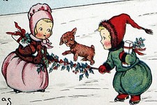 Christmas Children Post Card Circa 1910s Made in USA Merry Christmas Card #123