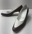 Vintage Deliso Women’s Dress Shoes White And Brown Leather Size 10.5 Heels Pumps — photo 1