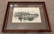 Antique Black and White Framed Print of Maidenhead Bridge C 1800's