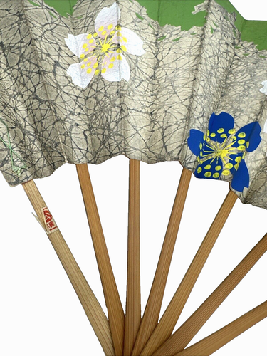 Vintage Hand Painted Paper Hand Fan, 19" Wide, Bamboo, used (V) - Picture 6 of 14