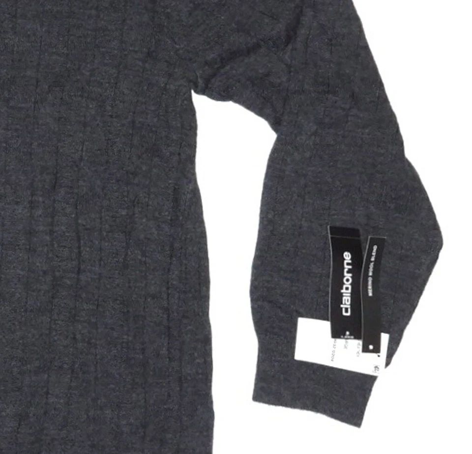 Novo Suéter Masculino Liz Claiborne Merino Mistura de Lã 1/4 Zíper Cinza Mangas Compridas GG - Imagem 3 de 4