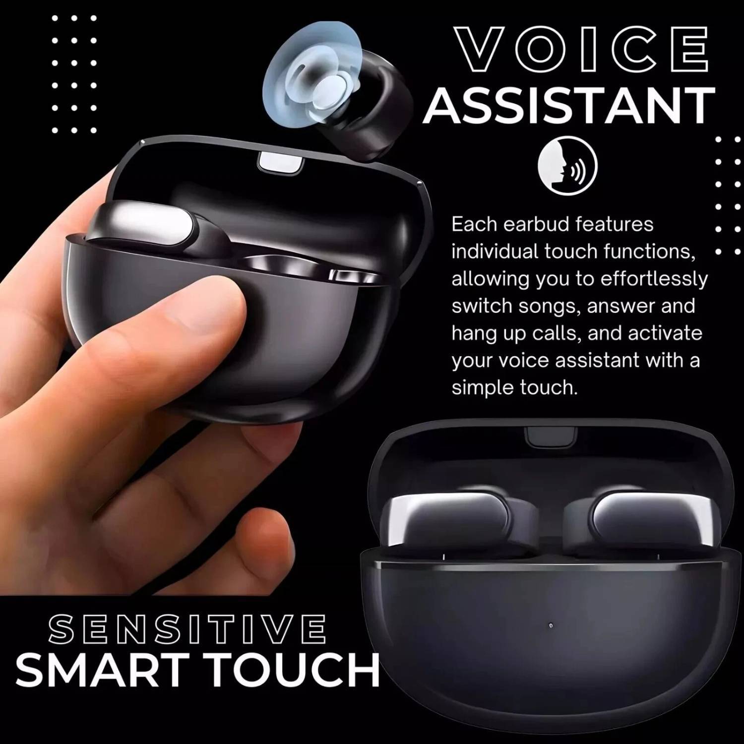 Open Ear Wireless Clip on Earbuds Bluetooth Stereo Earphones Headphones Earclips