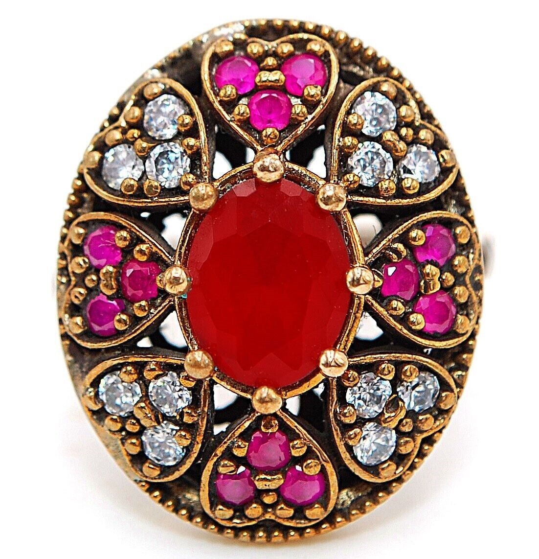Ottoman Empire Inspired 4CT Treated Ruby 925 Sterling Silver Ring Size 9