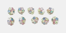 TEN (10) VINTAGE AUSTRIAN CRYSTAL BUTTON COVERS MULTI COLOR PASTEL  & GOLDTONE