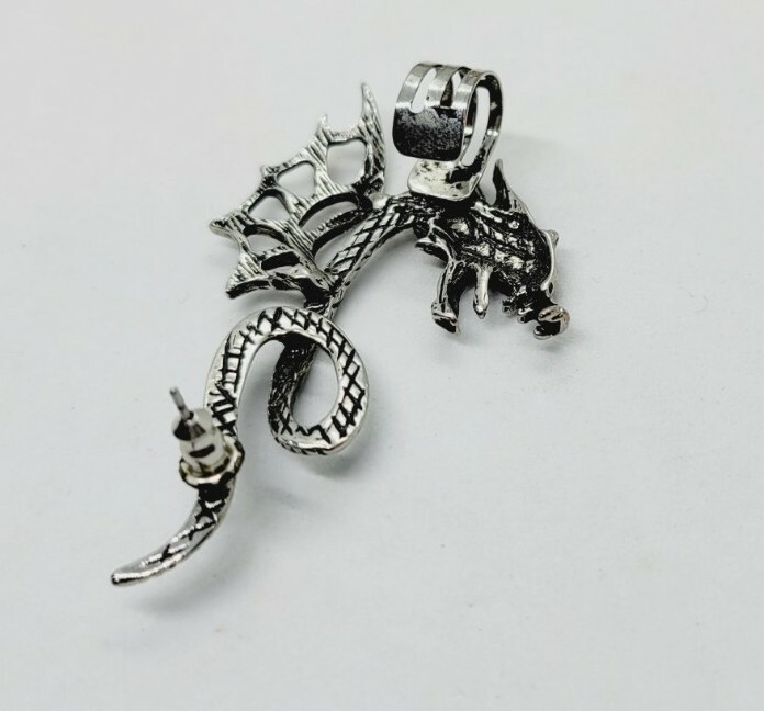 Dragon LEFT Ear Wrap Cuff Post Earring Silver Ton… - image 3