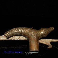 Rare Chinese Retro Bronze Crocodile Cane Walking Stick Head Handle Accessories