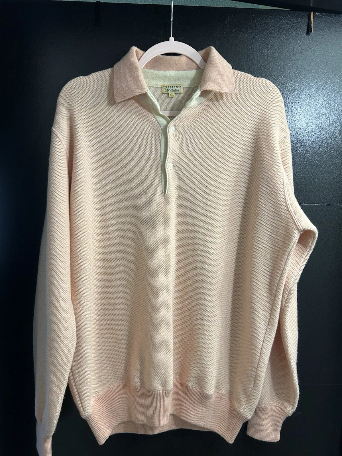 Men’s 100% Cashmere Classic Peach Polo Style Sweater Size XXL -Pre Owned