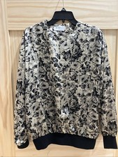 Vintage RUSS Blouse Size 14 Made in USA Satiny Polyester Shimmery Floral Beige