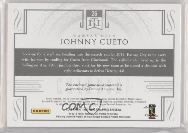 2015 Panini National Treasures Colossal Jersey Number Prime /7 Johnny Cueto #26 - Image 2 of 2