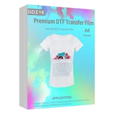 GOZYE Premium DTF Transfer Film - 50 Sheets A4 Matte PET Heat Transfer Paper ...