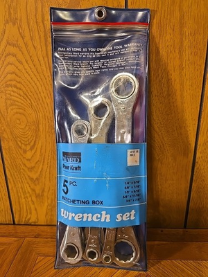 #ad Vintage Powr Kraft 5 Pc. Box End Ratchet Wrench Set MINT $29.99