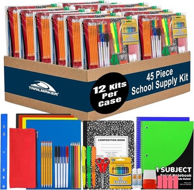 Trail maker 12 Pack Bulk School Supply Kits | 45 Piece Classroom Supply Sets for