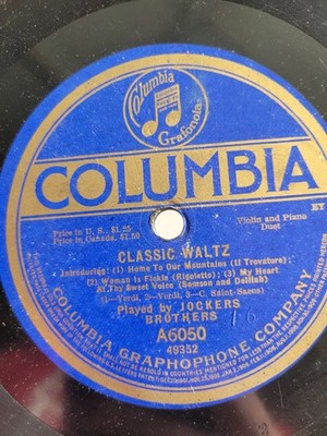 Columbia Grafonola A6050 Jockers Brothers Classic Waltz Maggie Violin Piano Duet