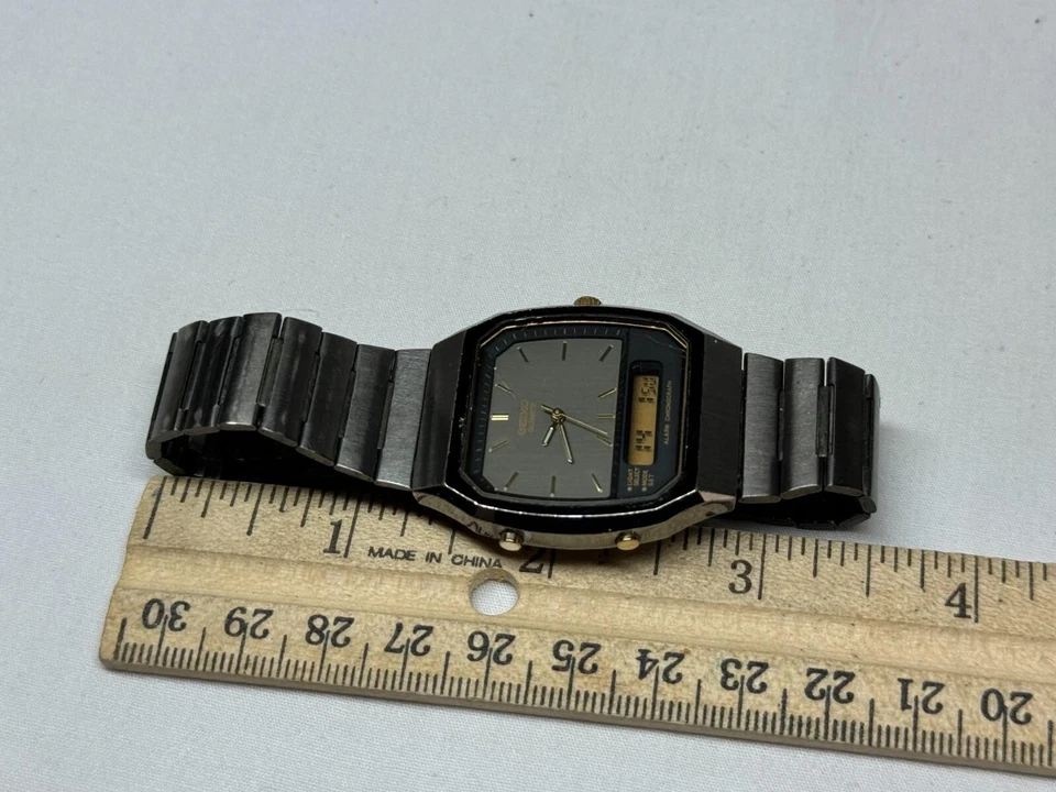 Reloj de cuarzo vintage para hombre Seiko H601-5479 Ana+Digi tono negro batería nueva Foto 4 de 4