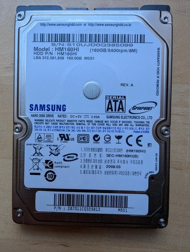 Samsung SpinPoint M5S 160GB,Intern,5400RPM (HM160HI) 2,5" für Notebook / Laptop