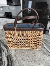 Vintage Hometown Hand Crafted Woven Brown Top Trim Double Handles Tote/Purse