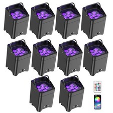 10Pcs 6x18W LED RGBWA UV Battery Powered WIRELESS DMX Par DJ Uplighting Up Light