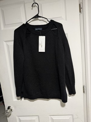 525 america Black Knit Cut Out Crew Neck Pullover Sweater S Women