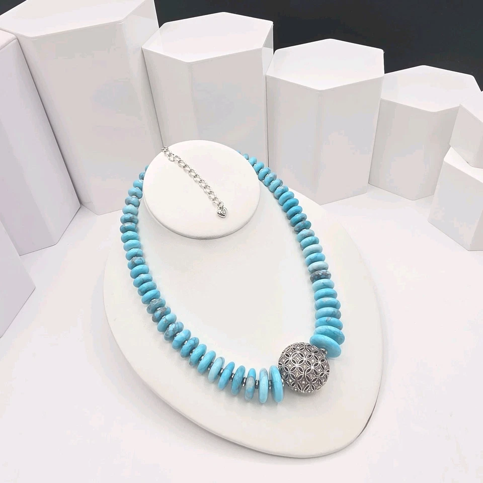 Colar folheado a prata cristal Howlite e Swarovski "Céu Persa" Brighton 18"adj - Imagem 4 de 4