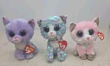 TY Beanie Boos  Flippables Lot of 3 Whimsy Sequin Cat Fiona Pink Cat Cassidy Pa