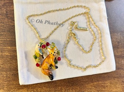 Les  Nereides Paris Fox And Parrot Enamel Pendent Necklace