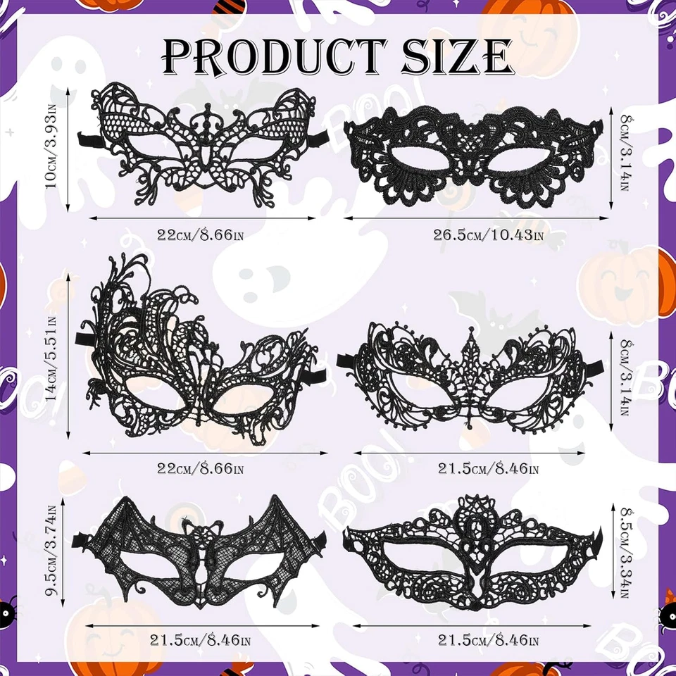 Damen Venezianische Spitze Maske Schwarz Gothic Maskerade Karneval Halloween - Bild 2 von 4