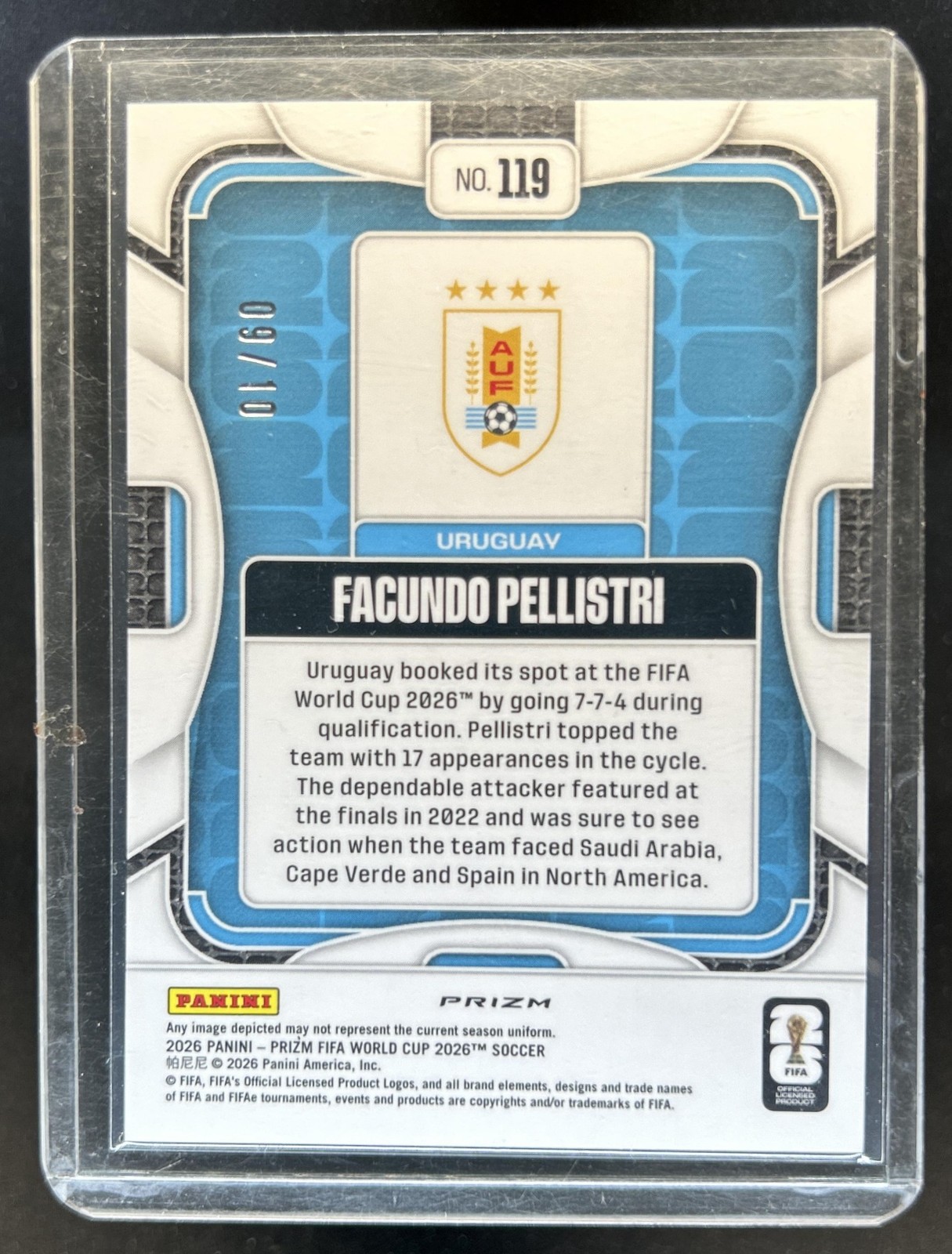 2026 Panini Prizm World Cup Facundo Pellistri Gold #/10 Uruguay view 2