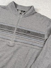 Travis Mathew Pullover Mens XL Gray 1/4 Zip Golf Mock Neck Striped Stretch
