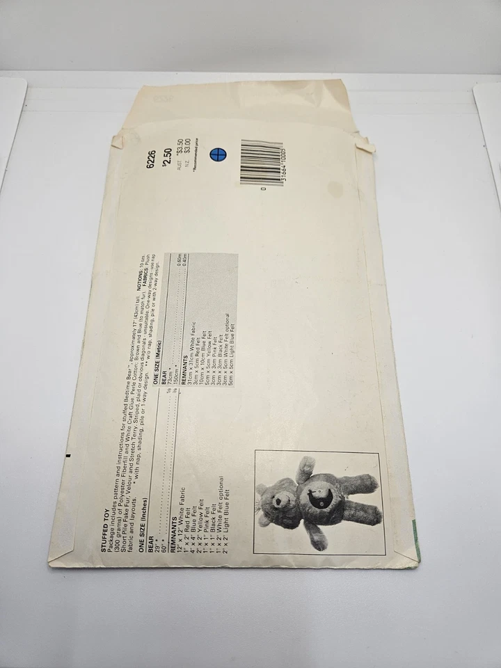 De Colección Butterick 6226 Oso para Dormir y 6932 Bebé Abrazos Tiradores Cuidado Oso Patrones Leer Foto 3 de 4