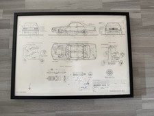 Mercedes-Benz 500 SEC W126 technische Zeichnung Blueprint 1981 Gerahmt