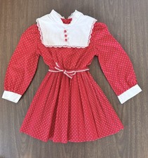 VTG Red Dress Girls 2T 3T 4T Bib Collar White Polka Dot Pleated Same Day Ship