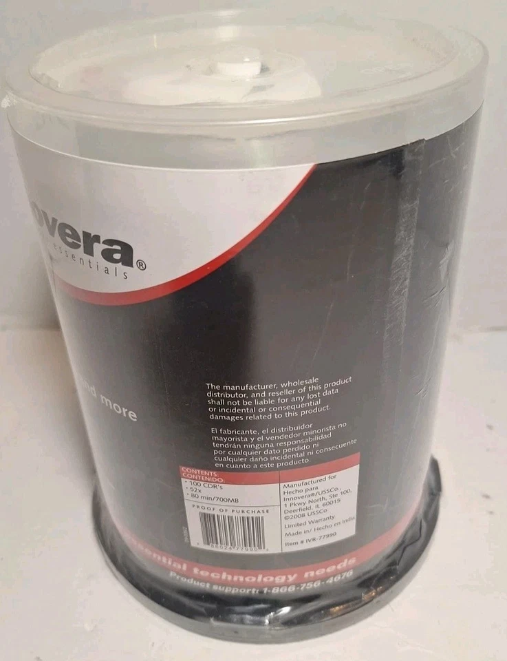 Innovera DVD+R Discs 52x 80 Min /700 MB 100 Pack IVR-77990 New Sealed - Image 3 of 4