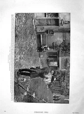 Original Old Antique Print 1894 Street Scene Rothenburg Germany Lantern Light