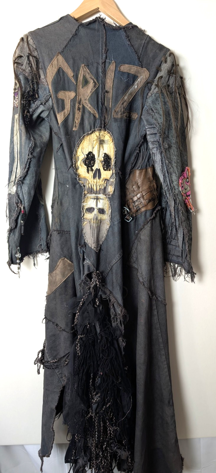 Avant Garde Patchwork Coat Xs Gothic Distressed Skull Art Jacket