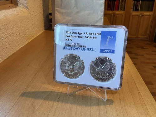 2021 Type 1 Type 2 Silver Eagle NGC FIRST DAY OF ISSUE 2-Coin Set MS 70