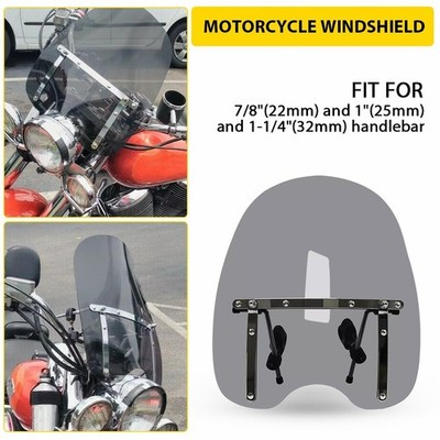 19''x17'' Smoked Universal Motorcycle Windshield Fit 7/8'' 1'' 1.25'' Handlebar