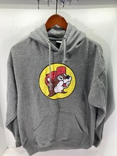 Bucees Pullover Hooded Sweatshirt Mens M Gray Fleece Logo Drawstring Pockets
