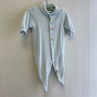 Vintage Carter s Baby Terrycloth Sleeper | 0-3 Months | Blue Puppy Footed Pjs