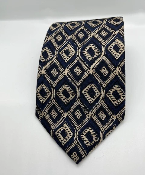 "Corbata de cuello Albert Nipon 100 % seda azul dorado geométrico diseñador de lujo 57,5"" x 4""" Foto 3 de 4